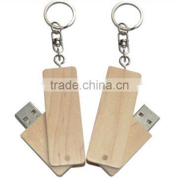 Low price promotion mini swivel wood U-disk with key-chian