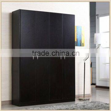 4 Doors Black Wooden Bedroom Wardrobe Designs