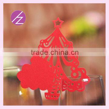 2016 new design laser cut paper Fashion happy christmas wine glass place card JK-74