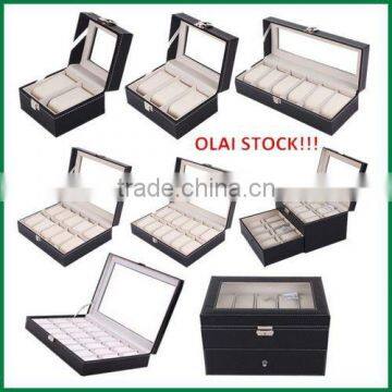 Mens Pu Leather Watch Box,Stock Watch Gift Box Wholesale, 2/3/4/6/10/12/20/24 Slots Watch Storage Packaging With Window