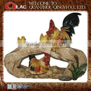 resin rooster and hen family on stone garden decoration