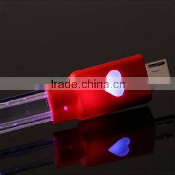 Hot sale red yellow led flashing light flat usb2.0 connector usb data charger cable 5 pin