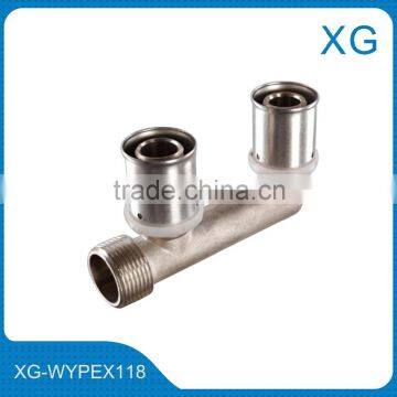 brass press fitting 3 way male female tee for manifold pe-al-pe/gas pipes