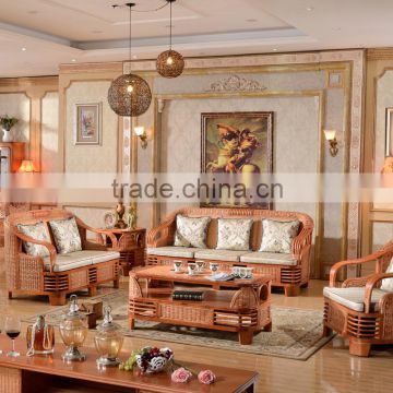 High Quality Indoor Vintage 1+2+3 sofa sets of Cane Rattan Furniture for salon 2015