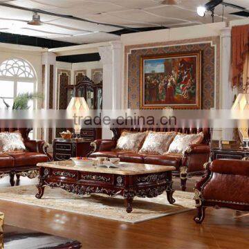 Luxury Classical French Italian European Antique Style Carved Rubber Solid Wood Frame Artistic Red Brown Leather Sofa Set Quality Choice photo-3