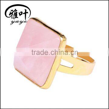 Natural Fashion shiny pink Rose Quartz semi precious stone ring