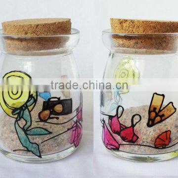 Beach scene corked sand art glass bottles