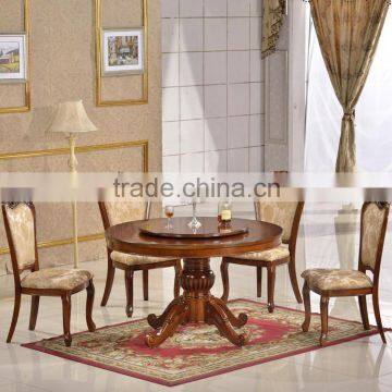 Commercial use round small wood dining table with 4 seater chairs