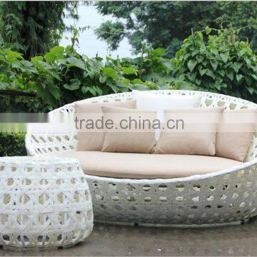 white rattan round lounge chair/ single sofa with side table