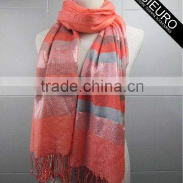 Woven Stripe Scarf Polyester With Textured Glittery Threads For Women AZO Free BSCI and SEDEX Audited