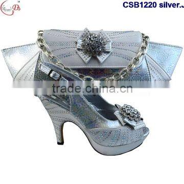 CSB1220 2016 Guangzhou Wholesaler Latest Style Fashion African Design High Heel Lady Shoes Matching Bag With Rhinestone photo-6