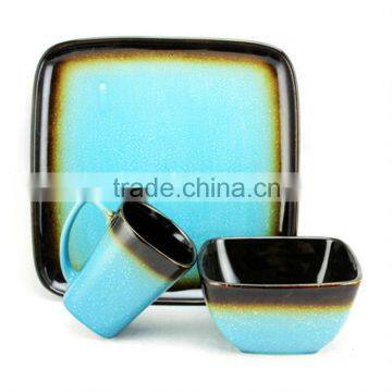 Blue ceramic square 16pcs dinner set