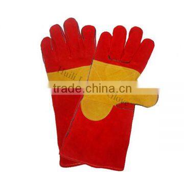 Red color Cow split Safety modern welding hand gloves