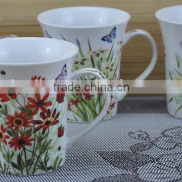 14OZ nice flower fully decaled, shiny surface porcelain mug, KL5001-350