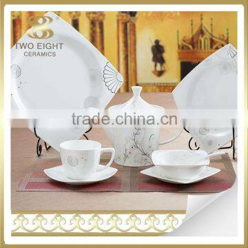 Bone china decal modern square western silver dinner set