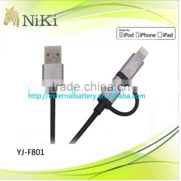 Wholesale 2 in 1 8pin USB Cellphone Data Cable for Android,for iPhone,for iPad