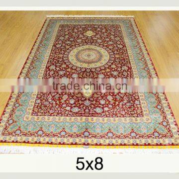 5.x8 ft handmade classical persian hand knotted silk red carpet