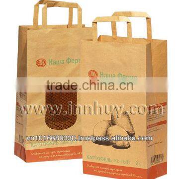 Flat handle paper bag with the net window