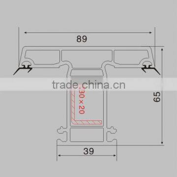 Quality 65 mm Series upvc profile extruded plastic pvc window mullion profile extrusion
