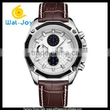 WJ-5534 Leather Strap Stainless Steel Back With Calendar Water Resistant Men Megir Hand Watch photo-2