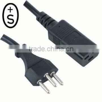 Swiss type plug 3 pin 16a 250v power cord with iec c19