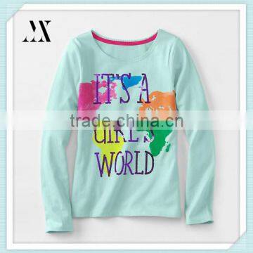 Soft Cotton Jersey Girls' Long Sleeve Embellished Graphic T-shirt