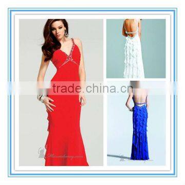 Shoulder Straps Chiffon Backless Low Back Chiffon The Most Beautiful Evening Dress (EVFA-1029)