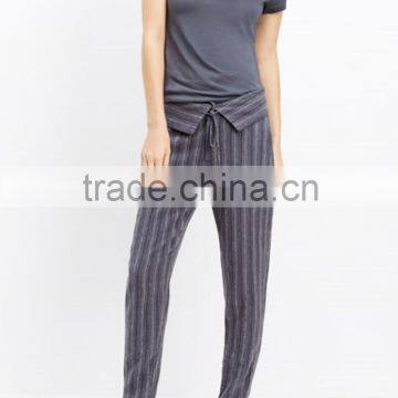 Ladies Relaxed Vertical Striped Linen Foldover Waistband Women's Pants, Girls loose Trousers