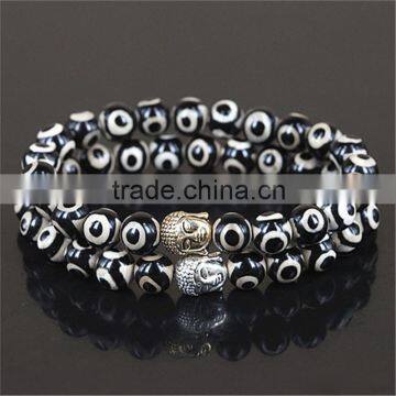 KJL-0091 Men Custom Natural Stone Black Evil Eye Agate Beads Bracelet, Tibetan Bracelet, Yoga Buddha Bracelet