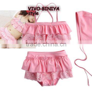 JPSKIRT201508040 Wholesale pink lace children musim swimwear 2015