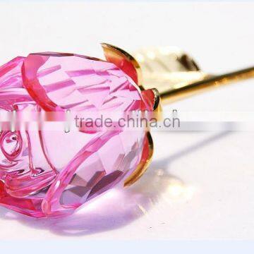 Pink glass crystal rose for wedding decoration or gifts