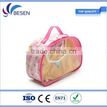 Summer transparent PVC cosmetic bag,promotion toiletry bag with handle