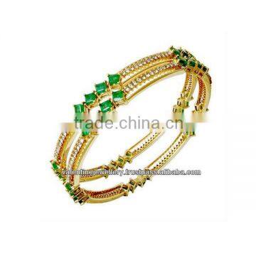 Square cut emerald diamond gold bangles