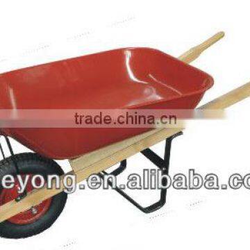 Wheel barrow with wood handle