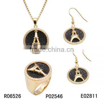 Eiffel Tower Eearrings Necklace Jewelry Set /Rings Necklace Pendant Gold Jewelry Set