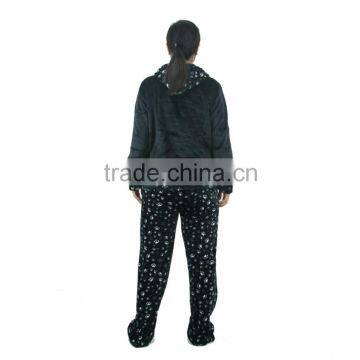 Kevince Flannel Pyjama Set Panda Emb Cap Knitting Woman Clothing Nightwear Homewear MOQ 1000sets photo-2
