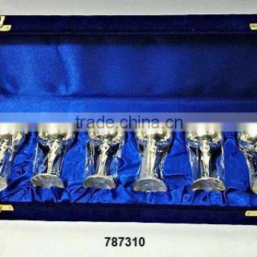 Brass Goblets Wine Glasses Set Silver Plated in Velvet Box for Corporate Gifts