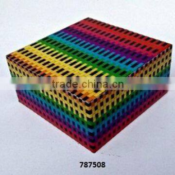 Wooden Box Painted Multicolour Rectangles