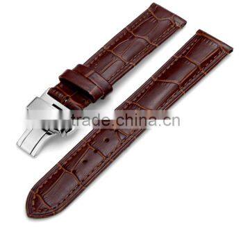 Men Waterproof Classic Head Layered Genuine Cow Leather Butterfly Clasp Watch Band 22mm 24mm