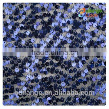 2016 fashion design unique blue colour sequin net embroidery fabric wholesale