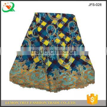 Latest design wax lace design african wax prints fabric mix embroideried guipure lace