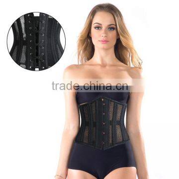 New Arrival black color net cloth 26 double steel boned women mesh corset cheap price