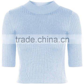 Women Crop Knit Clothes Slim-fit Sweater Ribbed Funnel Neck Knit or Crochet Clothing photo-2