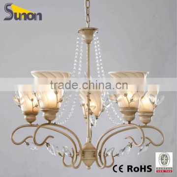 5 light wrought iron Pandora finish chandelier with glass shade indoor lamp glass chandelier