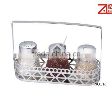 Stainless Steel Rack Cruet Set Spice Jar Condiment Set