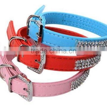 Pet Dog Cat PU Leather Collar With Rhinestone Black,Blue,Pink,Red,XS,S,M,L