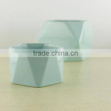 China Cheap Custom Glazed Polyhedral Prismatic Ceramic Flower Pot photo-2