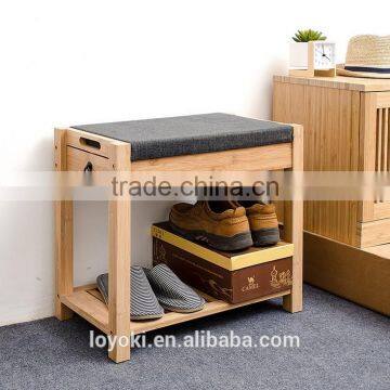 New Design Bamboo Shoe Rack Shoe Bench Seat Cushion Wooden Shoe Display Rack Drawer photo-2