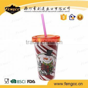 promotional 3D cute food grade double layer cup with straw