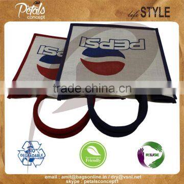 Customized Log Baranded Jute Fabric Tote Bag With Two Color Logo Print 2 Side With Padded Rope Handle photo-6